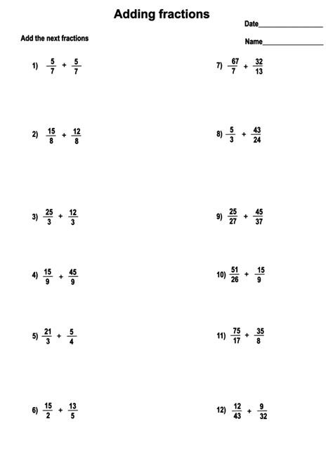 Printable Addition Fractions Worksheets With Answers Printerfriendly