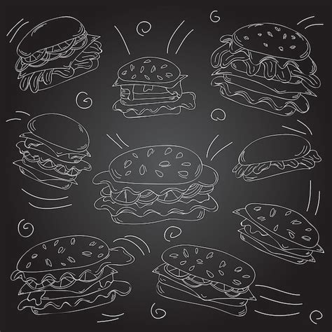 Premium Vector Fast Food Hamburger Doodle Set Vector Illustration