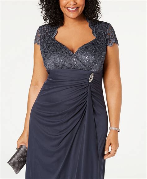Betsy And Adam Plus Size Sequined Lace Ruched Gown And Reviews Dresses