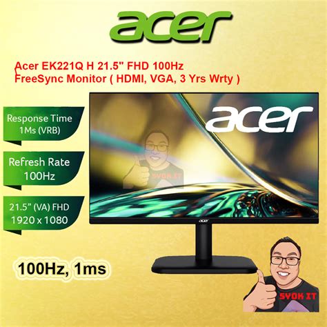 Acer Acer Ek221q H 215 Fhd 100hz Freesync Monitor Hdmi Vga 3 Years