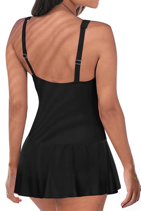 Womens Solid Ruched Swimdress Push Up Padded Sweetheart Neck Criss