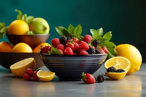 Premium Ai Image Fresh Summer Fruits On Bowls