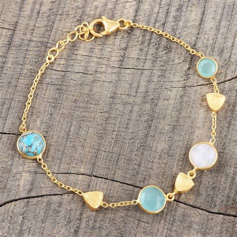 18k Gold Plated Multi Gemstone Station Bracelet Golden Glamour Novica