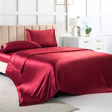 Satin Bed Sheets Full Size Sheet Sets Red Silk Sheets 4
