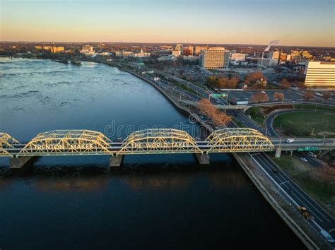 Aerial Of The Lower Trenton Highway Bridge Over The Delaware River In