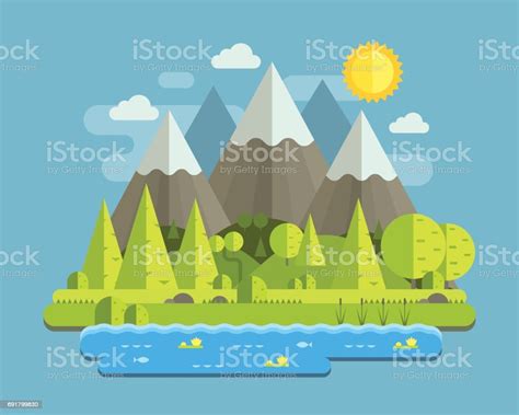Mountain Lake Forest Background Stock Illustration Download Image Now