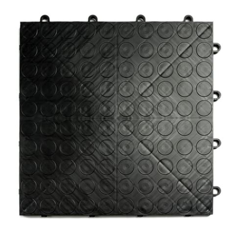 Flooring tiles are a great way to improve the look of your garage, and are often designed to be compatible with outdoor settings. MotorDeck 12 in. x 12 in. Coin Black Modular Tile Garage ...