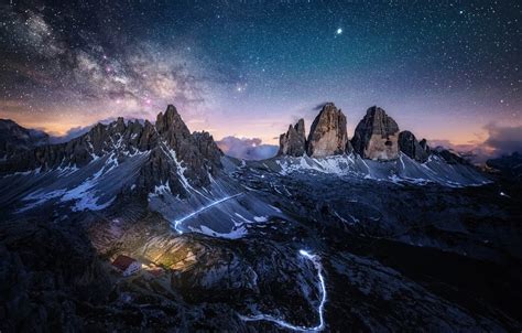 Wallpaper The Sky Stars Mountains Night Rocks Alps The Milky Way