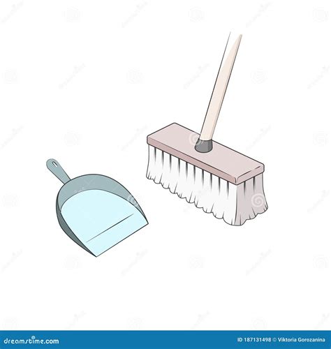 Broom And Dustpan Vector Sweeping Floor Cleaning Dirt And Dust