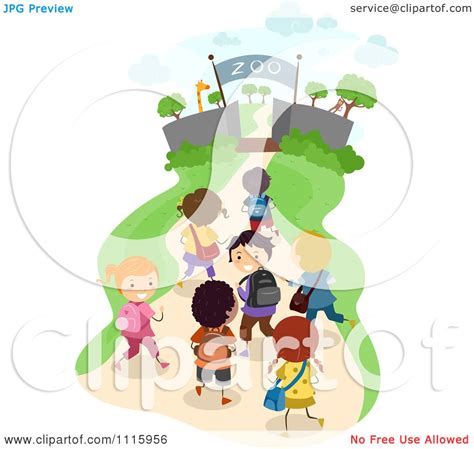 Clipart Happy Diverse School Kids At A Zoo On A Field Trip Royalty