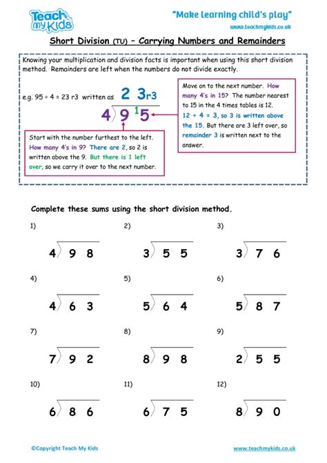 ️short Division With Remainders Worksheets Free Download