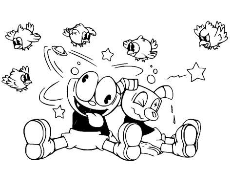 Cuphead And Mugman Are Dizzy Coloring Page Free Printable Coloring Pages