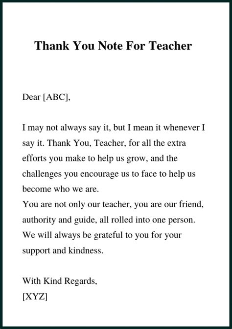 Sample Thank You Letter To A Teacher From Student Printable Design Tips