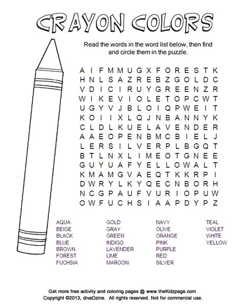 Mom junction presents you with summer coloring sheets printable to make your kid's day a little brighter. Crayon Colors Word Search Puzzle - Free Printable Learning ...