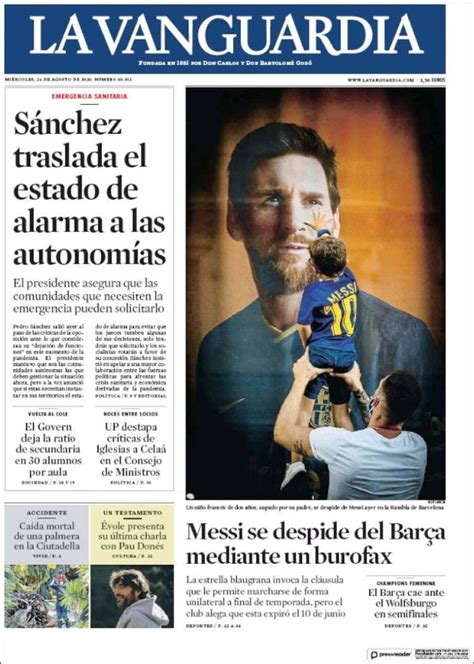 Portada Del Diario La Vanguardia Del Día 26082020 News Europa