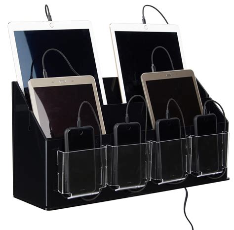 Multi Device Charging Station Organizer Black And Clear Acrylic