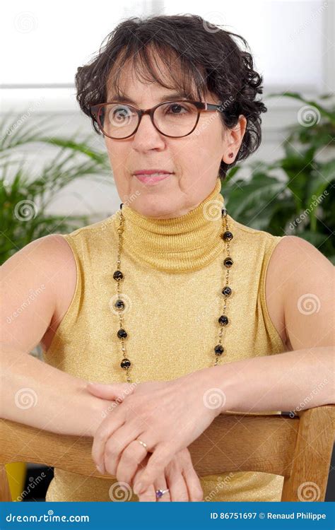 Portrait Of Brunette Mature Woman With Glasses Stock Image Image Of Person Glasses 86751697