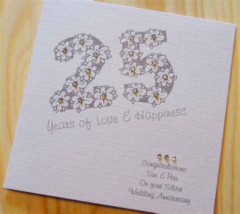 Handmade Card Wedding Anniversary 25th Silver Folksy