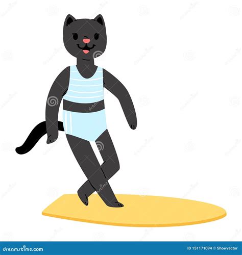 Surf Vector Cat Animal Surfer Character Surfing On Surfboard