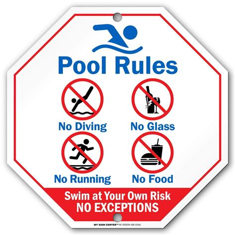 Pool Rules Swim At Your Own Risk Sign 11x11 Octagon 040 Rust