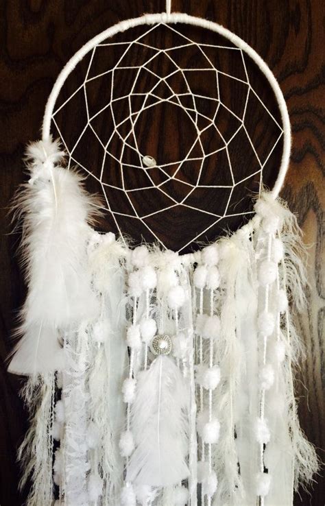 White Out Dream Catcher Romantic White Lace White Poofs Etsy