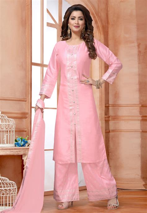 Buy Pink Silk Readymade Palazzo Suit 191064 Online At Lowest Price From Huge Collection Of