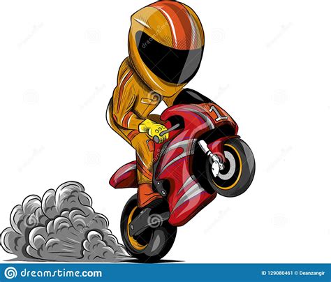 Vector Illustration Wheelies Biker Motorcycle Rider Racing Stock Vector