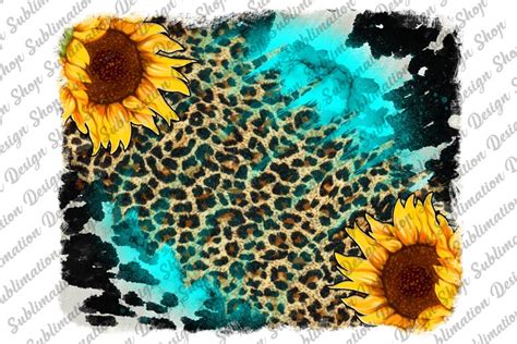Leopard Cowhide Sunflowers Turquoise Background Sublimation