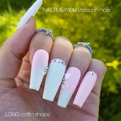 Pink Dream Press On Set Pink And White Ombre Nails Swarovski Etsy
