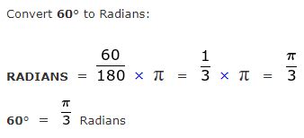 Convert from degrees to radians. Change Degrees to Radians, Radian Measure