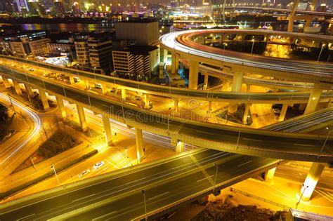 Aerial Photography At Shanghai Viaduct Overpass Bridge Of Night Scene