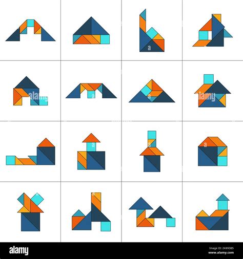 Tangram Puzzle For Kids Set Of Tangram Buildings Stock Vector Image