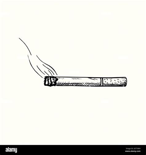 Cigarette With Smoke Hand Drawn Doodle Drawing In Gravure Style