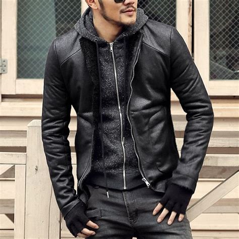Fashion Black Winter Mens Short Coat Leather Jacket Brands Leather