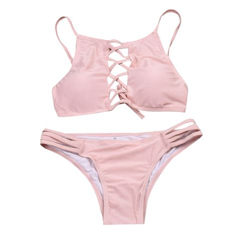 3 Color Select Sexy Women Bandage Pull Up Bikini Set Swimwear Bathing