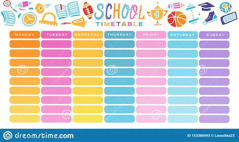 School Timetable A Weekly Curriculum Design Template Scalable Vector