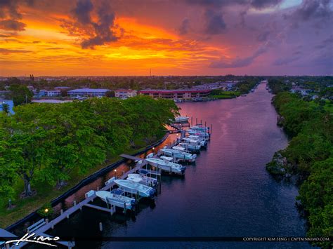 North Palm Beach Sunset Waterway Boats On Dock Hdr Photography By