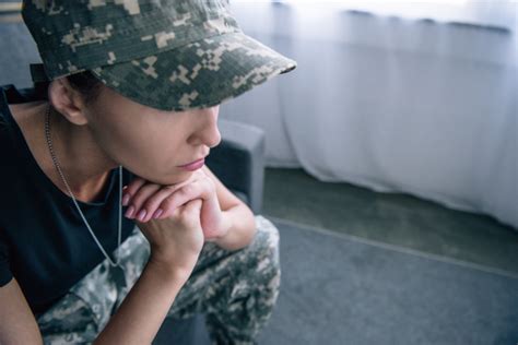 Depressed Woman In Military Uniform Crying At Free Stock Photo And Image