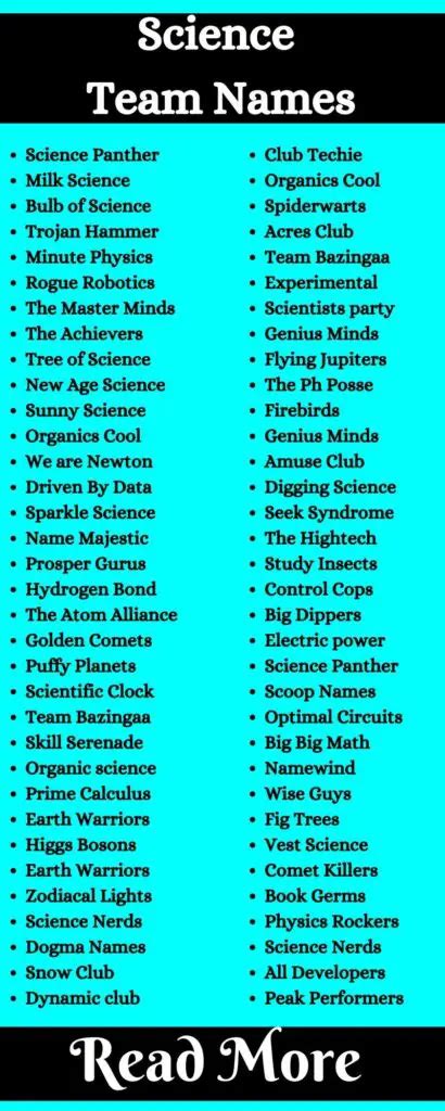 Science Team Names 432 Funny Name For Science Group And Club