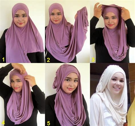 Kumpulan Gambar Tutorial Cara Memakai Hijab Syari Tumpuk Pashmina Paris