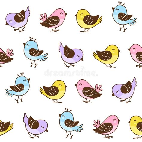 Seamless Pattern With Cute Little Birds Stock Vector Illustration Of