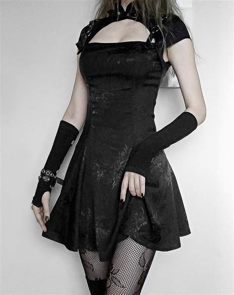 Black Street Fashion Gothic Punk Floral Pattern Short Dress In 2021