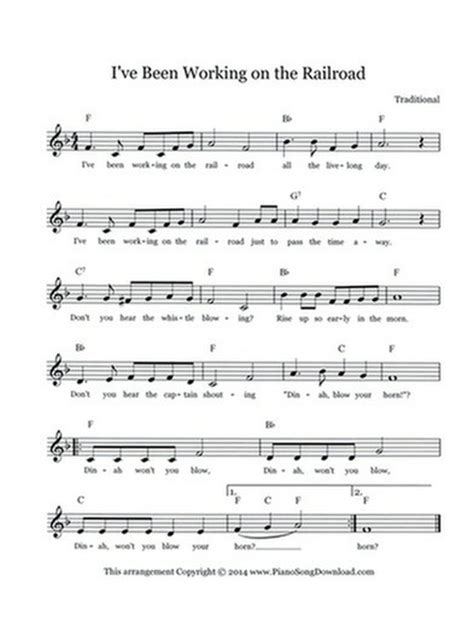 I Ve Been Working On The Railroad Free Lead Sheet With Melody Chords And Lyrics