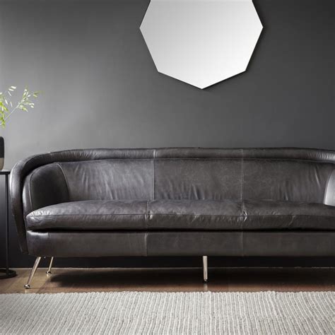 Tesoro Sofa Black Leather Modern Sofa Curved Sofa Leather Sofa