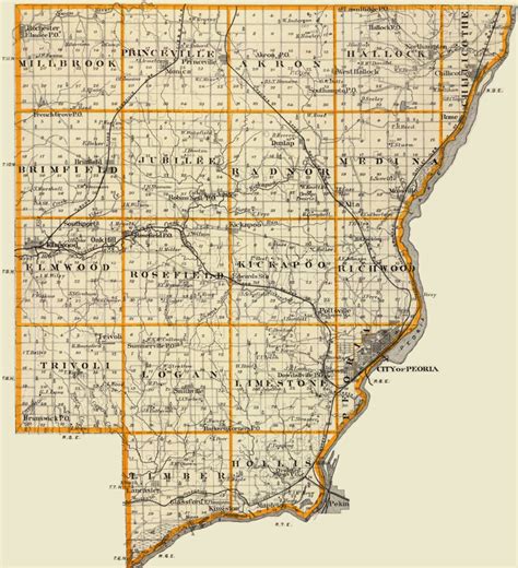 Peoria County Illinois 1876 Historic Map Reprint