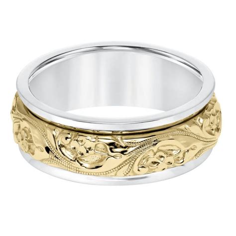 Artcarved Lyric 8mm 14k White And Yellow Gold Inlaid Engraved Band