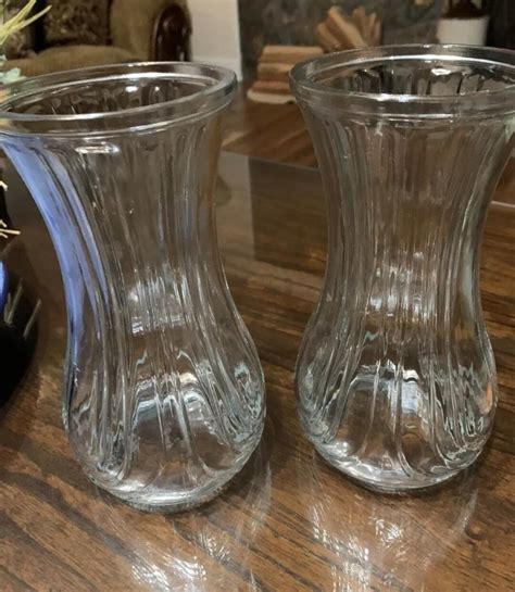 Vintage Hoosier Glass Company Vases Harp Shaped Tulip Style Vases Clear