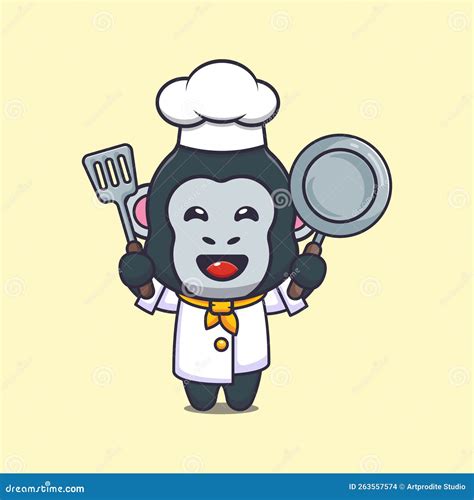 Cute Chef Gorilla Mascot Cartoon Character Stock Vector Illustration