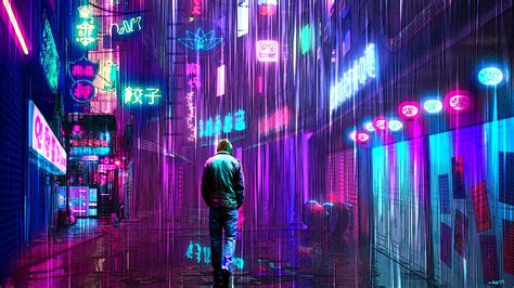 Neon Rainy Lights Cyberpunk Wallpaper 4k