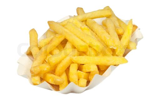 Crunchy French Fries In A Paper Bowl Isolated Stock Image Colourbox